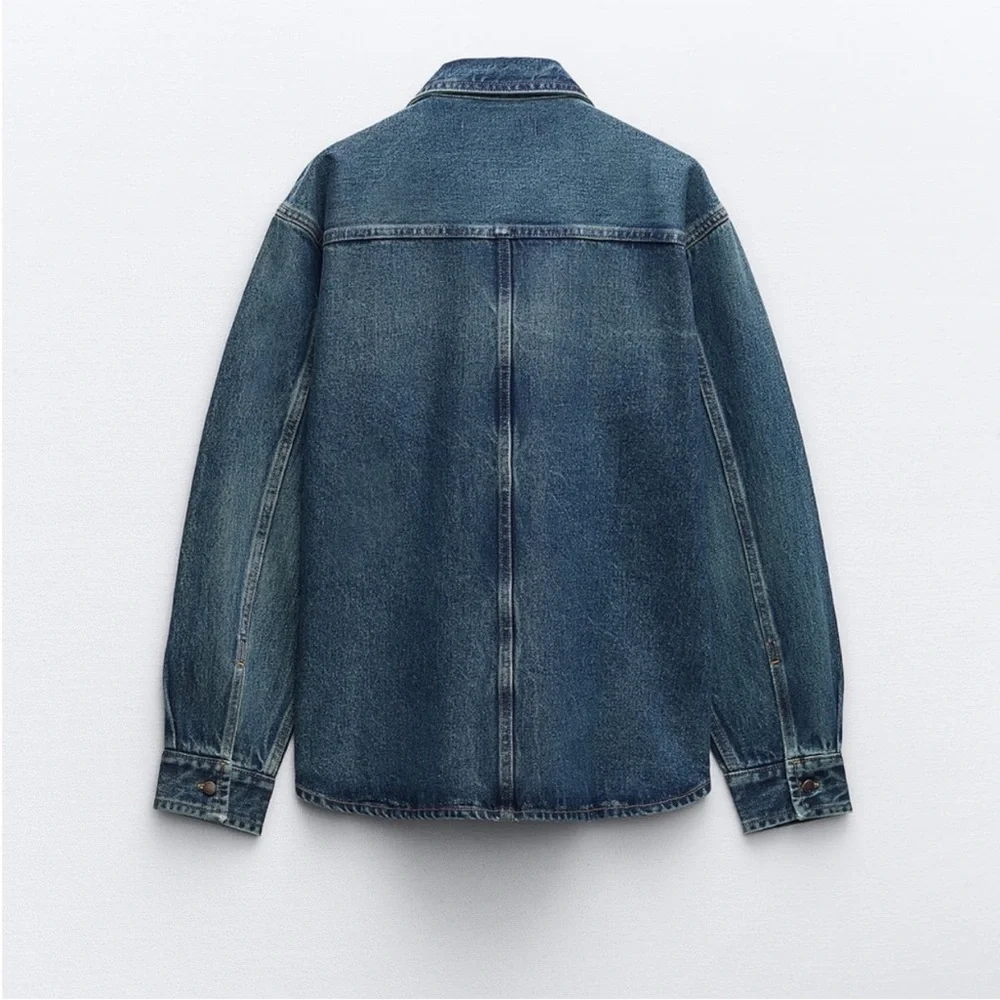 Zara set Long front Slit Denim High waist Skirt & Jacket Indigo Dark Blue S NWT - Picture 7 of 16